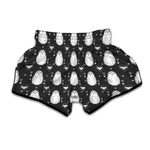 Cute White And Grey Owl Pattern Print Muay Thai Boxing Shorts