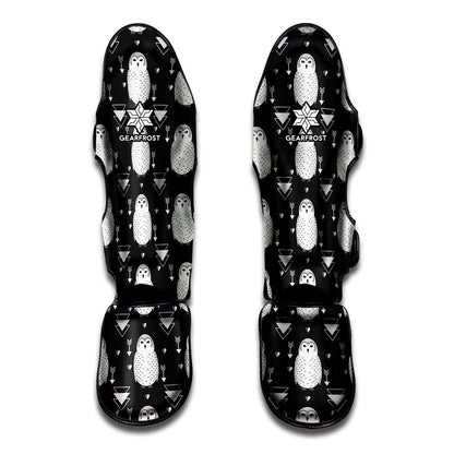 Cute White And Grey Owl Pattern Print Muay Thai Shin Guard