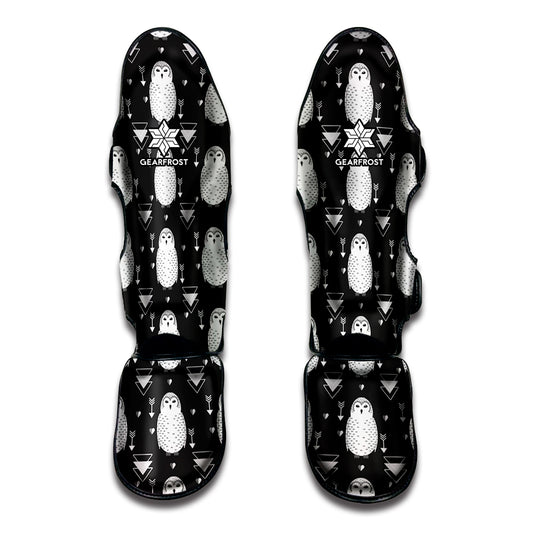 Cute White And Grey Owl Pattern Print Muay Thai Shin Guard
