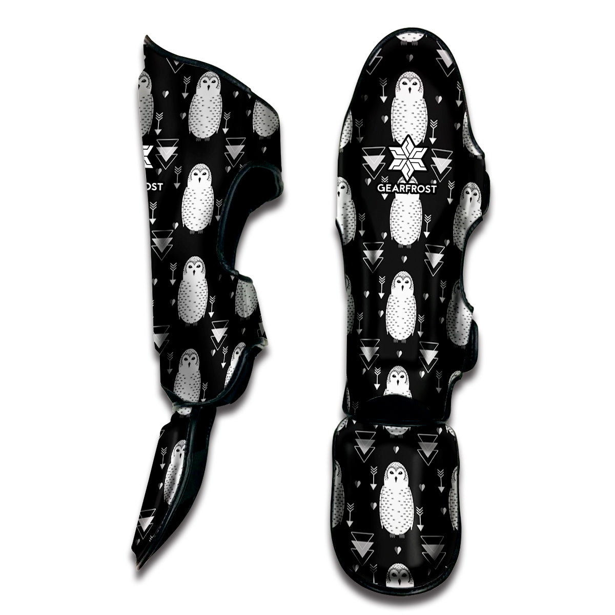 Cute White And Grey Owl Pattern Print Muay Thai Shin Guard