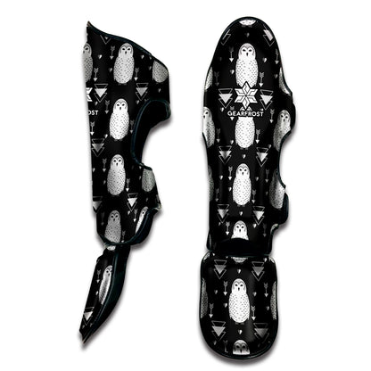Cute White And Grey Owl Pattern Print Muay Thai Shin Guard