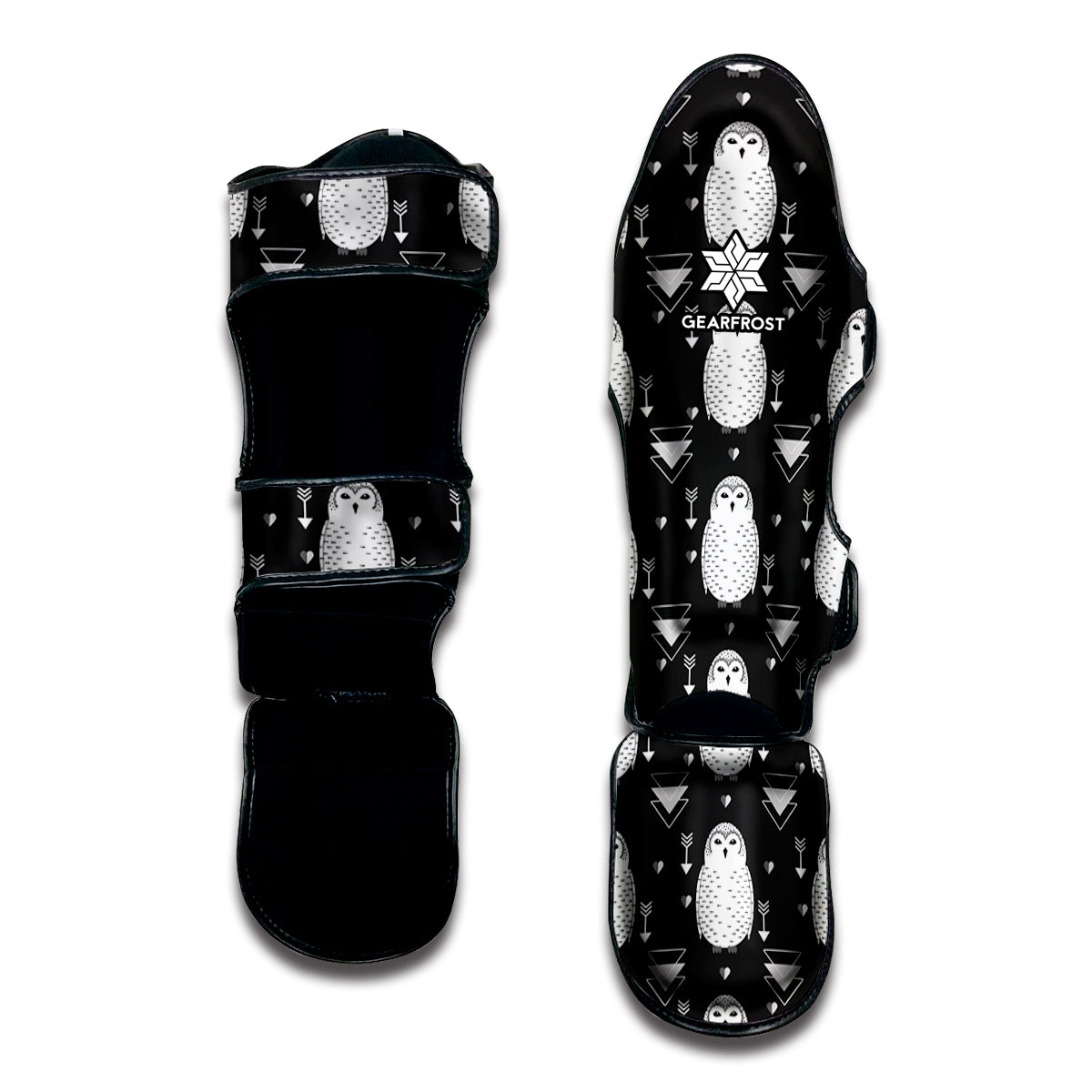 Cute White And Grey Owl Pattern Print Muay Thai Shin Guard