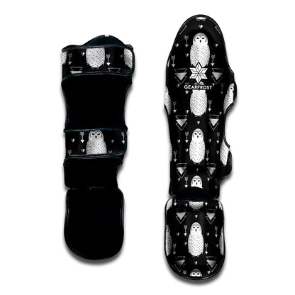 Cute White And Grey Owl Pattern Print Muay Thai Shin Guard