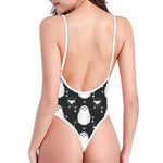 Cute White And Grey Owl Pattern Print One Piece High Cut Swimsuit