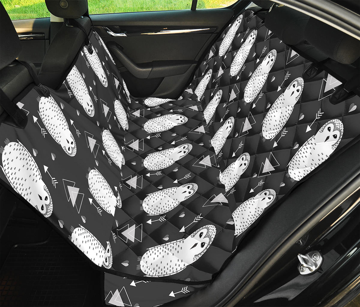 Cute White And Grey Owl Pattern Print Pet Car Back Seat Cover