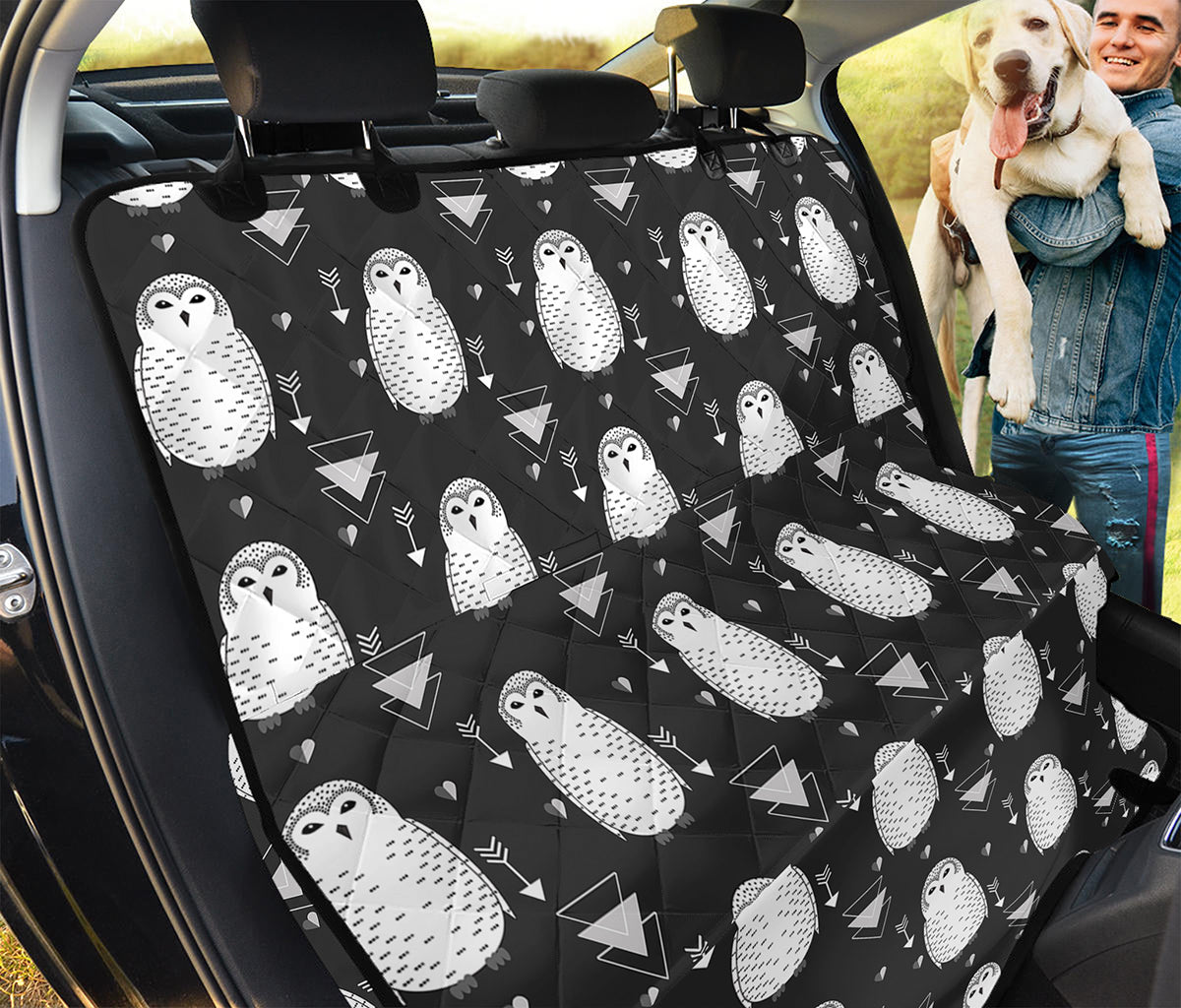 Cute White And Grey Owl Pattern Print Pet Car Back Seat Cover