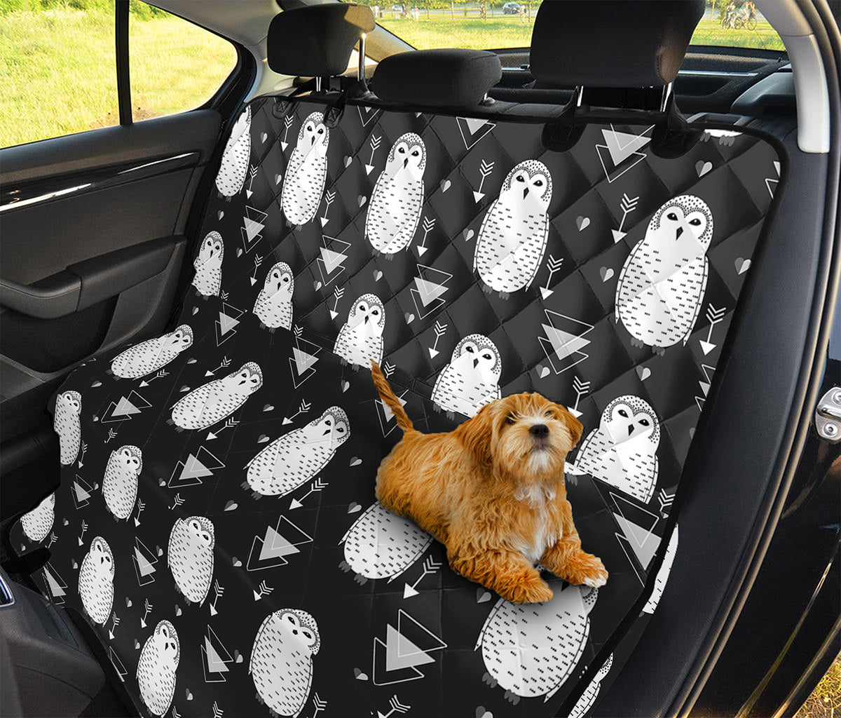 Cute White And Grey Owl Pattern Print Pet Car Back Seat Cover