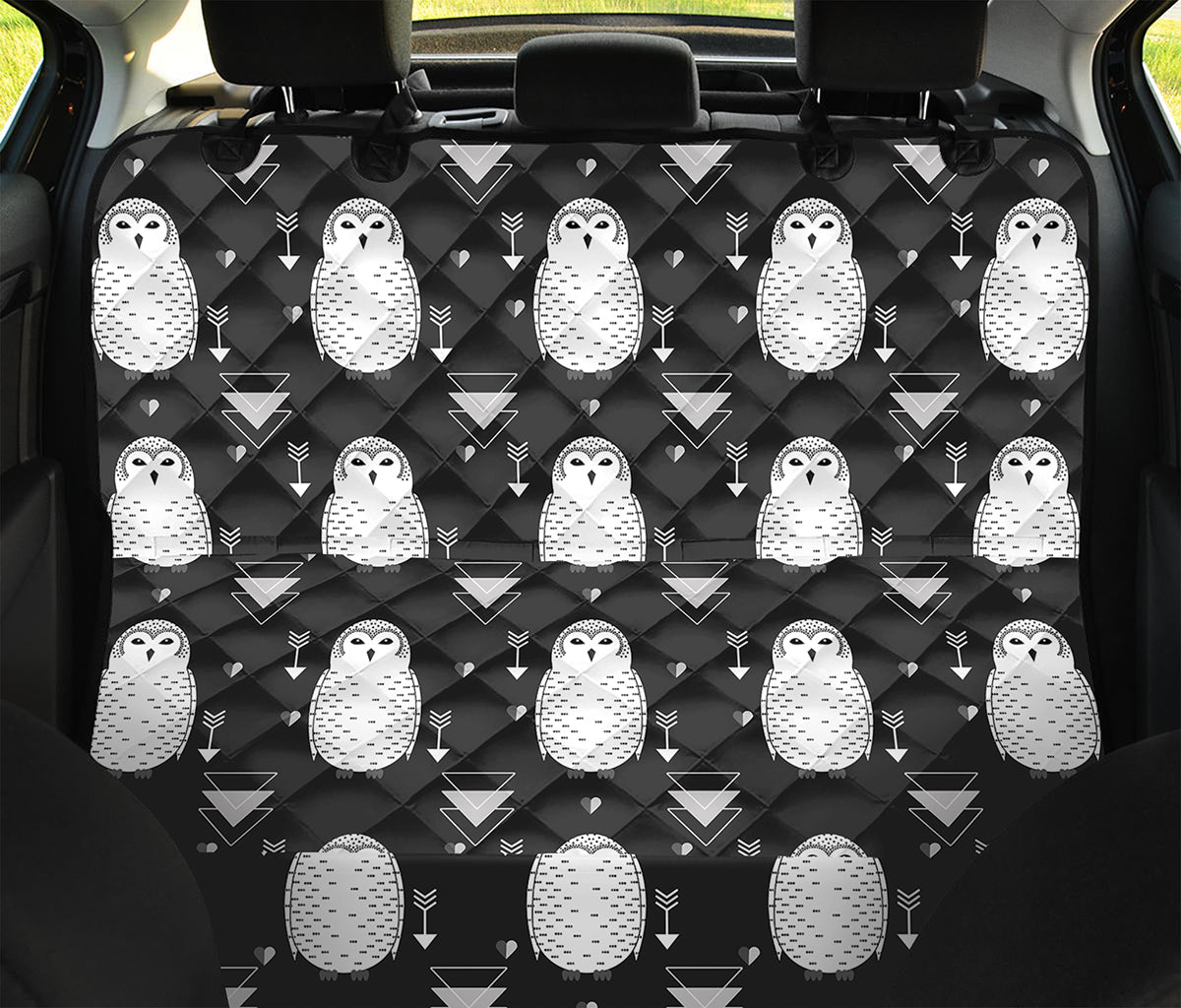 Cute White And Grey Owl Pattern Print Pet Car Back Seat Cover