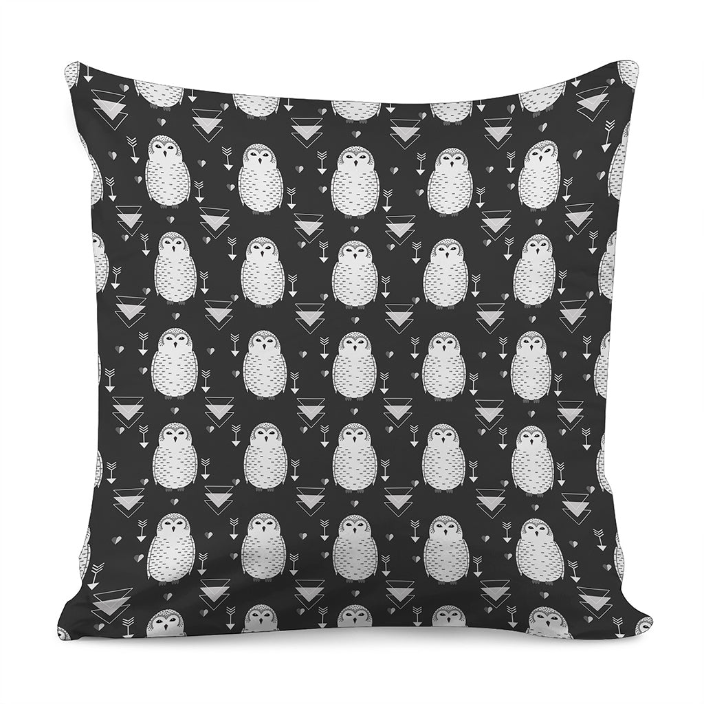 Cute White And Grey Owl Pattern Print Pillow Cover