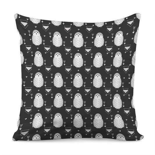 Cute White And Grey Owl Pattern Print Pillow Cover