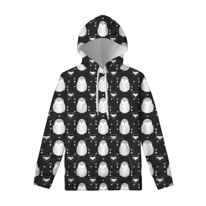 Cute White And Grey Owl Pattern Print Pullover Hoodie