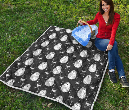 Cute White And Grey Owl Pattern Print Quilt