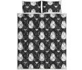Cute White And Grey Owl Pattern Print Quilt Bed Set