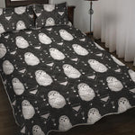 Cute White And Grey Owl Pattern Print Quilt Bed Set