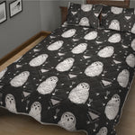 Cute White And Grey Owl Pattern Print Quilt Bed Set