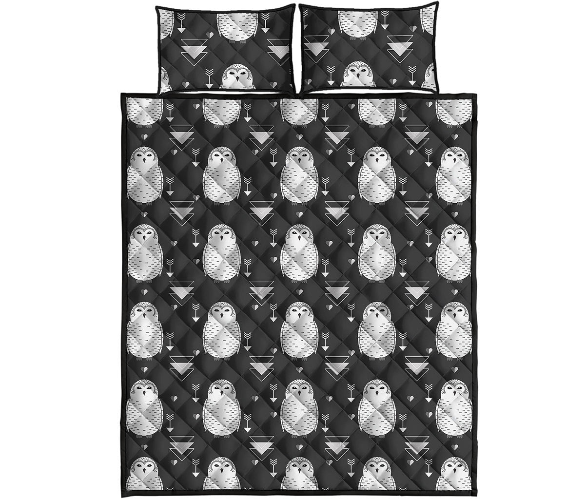 Cute White And Grey Owl Pattern Print Quilt Bed Set