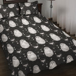 Cute White And Grey Owl Pattern Print Quilt Bed Set