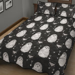 Cute White And Grey Owl Pattern Print Quilt Bed Set