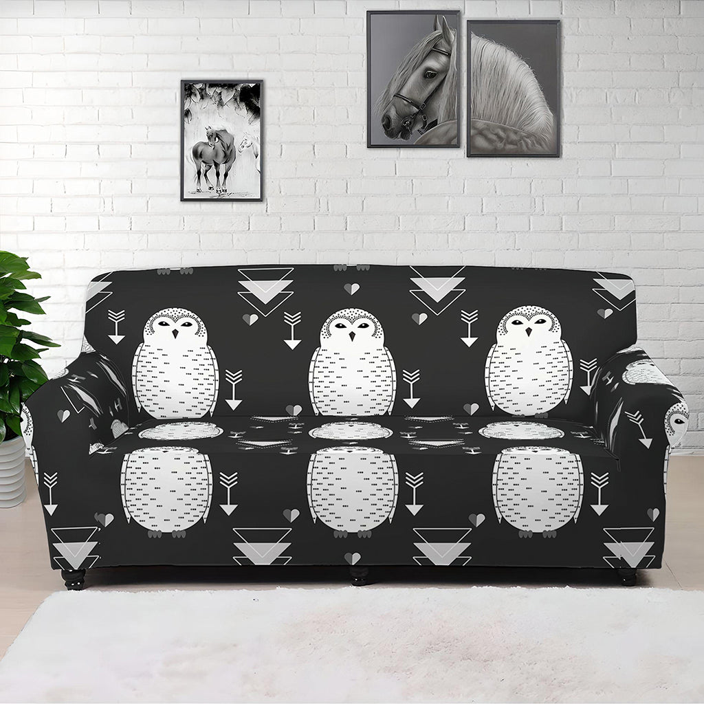 Cute White And Grey Owl Pattern Print Sofa Cover