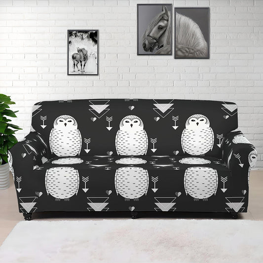 Cute White And Grey Owl Pattern Print Sofa Cover