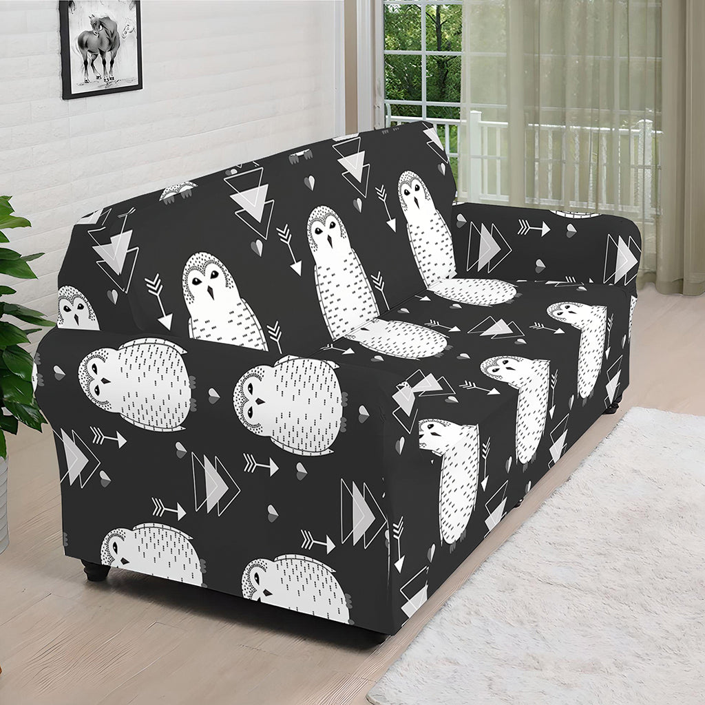 Cute White And Grey Owl Pattern Print Sofa Cover