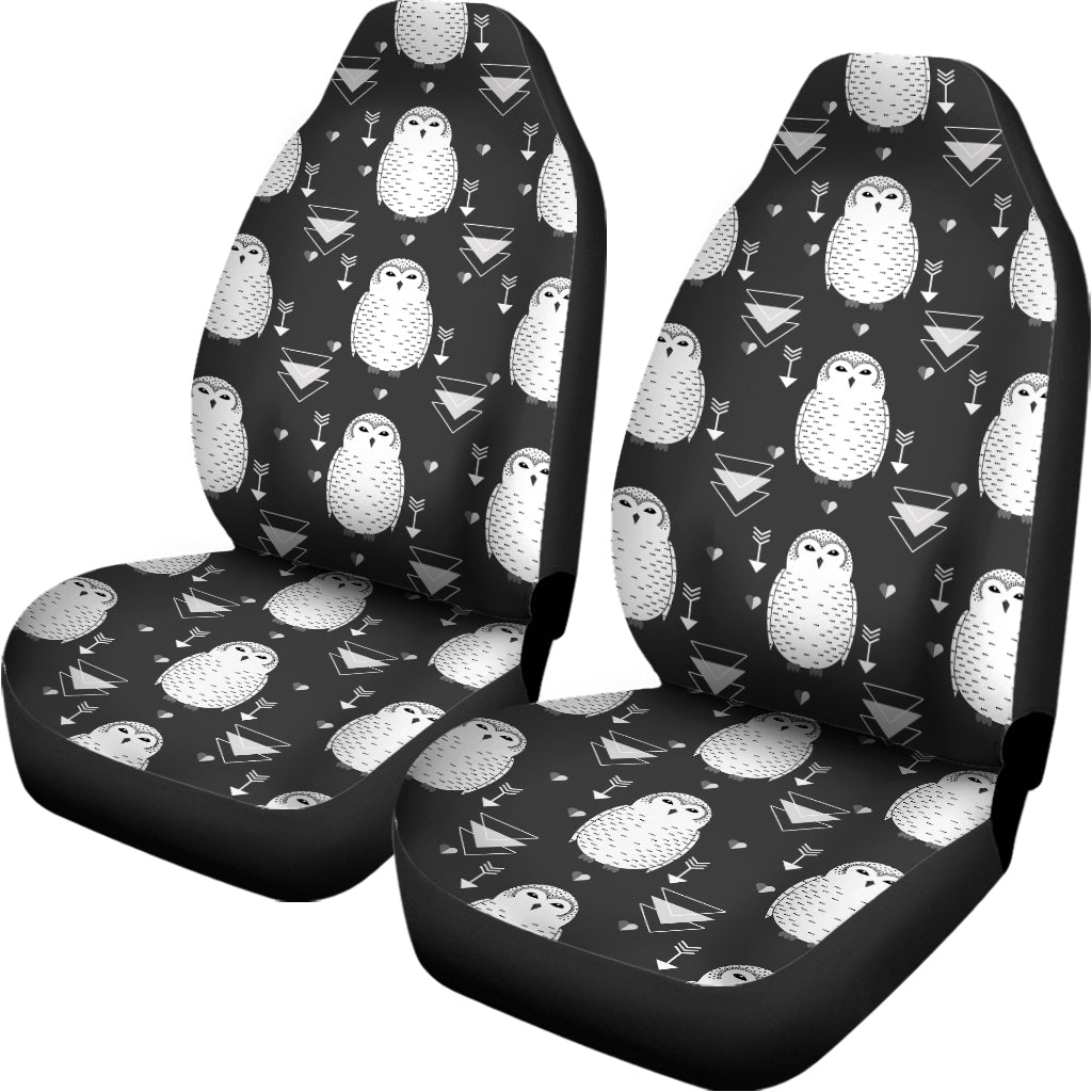 Cute White And Grey Owl Pattern Print Universal Fit Car Seat Covers