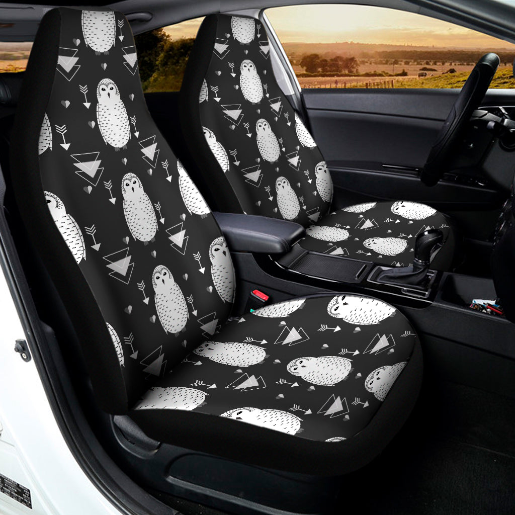 Cute White And Grey Owl Pattern Print Universal Fit Car Seat Covers