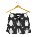 Cute White And Grey Owl Pattern Print Women's Shorts