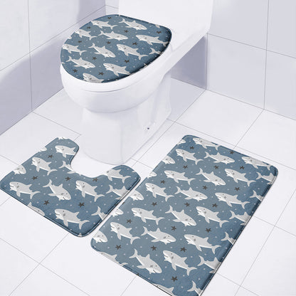 Cute White Shark Pattern Print 3 Piece Bath Mat Set
