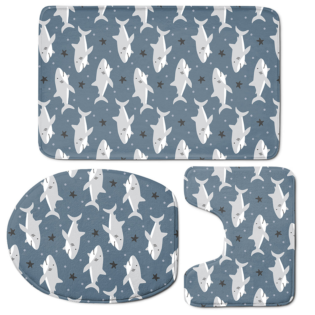 Cute White Shark Pattern Print 3 Piece Bath Mat Set