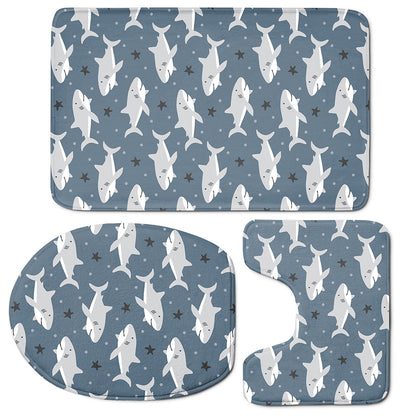 Cute White Shark Pattern Print 3 Piece Bath Mat Set
