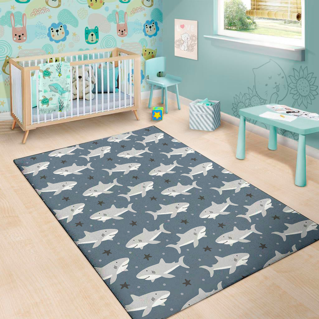 Cute White Shark Pattern Print Area Rug