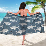 Cute White Shark Pattern Print Beach Sarong Wrap