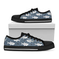 Cute White Shark Pattern Print Black Low Top Sneakers