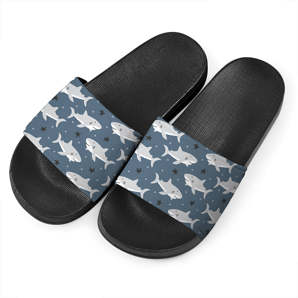 Cute White Shark Pattern Print Black Slide Sandals