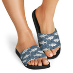 Cute White Shark Pattern Print Black Slide Sandals