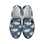 Cute White Shark Pattern Print Black Slip On Shoes