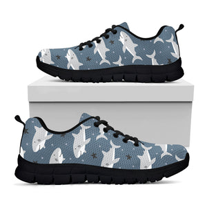 Cute White Shark Pattern Print Black Sneakers