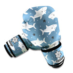 Cute White Shark Pattern Print Boxing Gloves