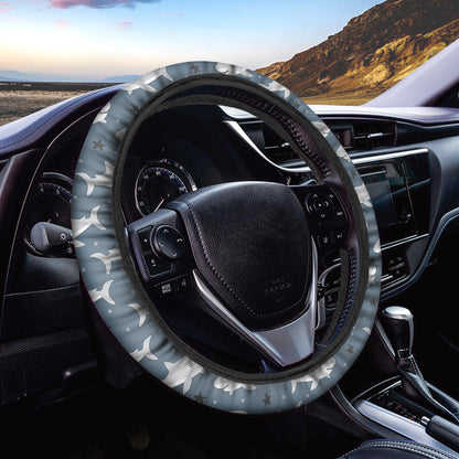 Cute White Shark Pattern Print Car Steering Wheel Cover