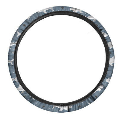 Cute White Shark Pattern Print Car Steering Wheel Cover