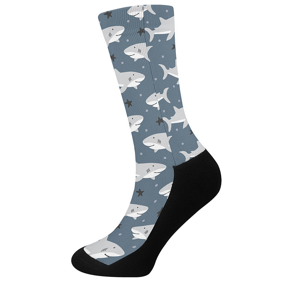 Cute White Shark Pattern Print Crew Socks