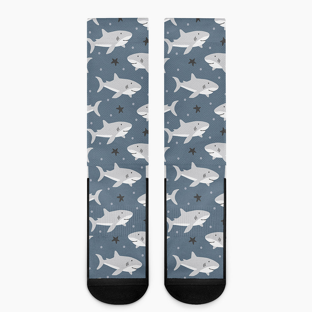 Cute White Shark Pattern Print Crew Socks