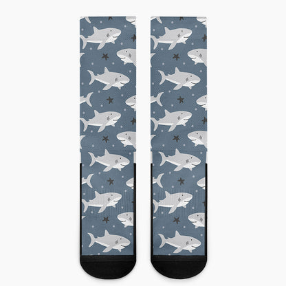 Cute White Shark Pattern Print Crew Socks