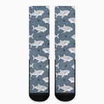 Cute White Shark Pattern Print Crew Socks