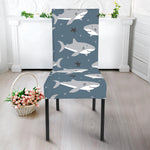 Cute White Shark Pattern Print Dining Chair Slipcover