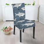 Cute White Shark Pattern Print Dining Chair Slipcover