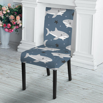 Cute White Shark Pattern Print Dining Chair Slipcover