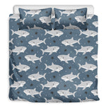Cute White Shark Pattern Print Duvet Cover Bedding Set