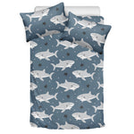 Cute White Shark Pattern Print Duvet Cover Bedding Set